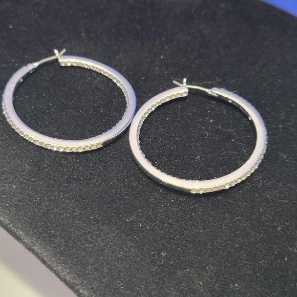 Givenchy Hoop Earrings Rhodium and Pave Crystals - Picture 5 of 6